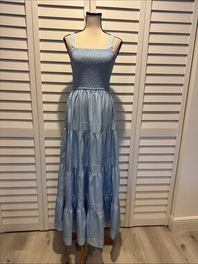 Commense NWT Light Blue/White Striped Smocked Maxi Dress